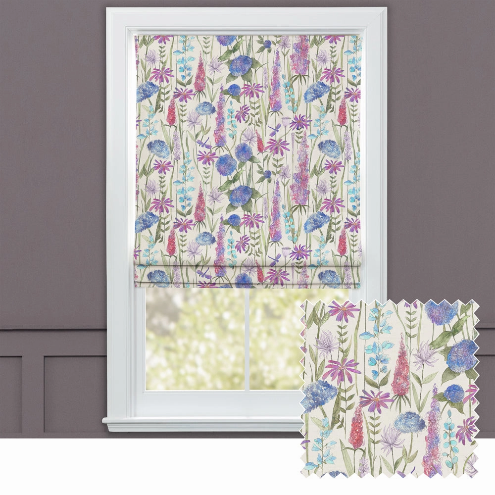 Florabunda Printed Cotton Made to Measure Roman Blinds Bluebell/Creambedding sets ,throw blankets 