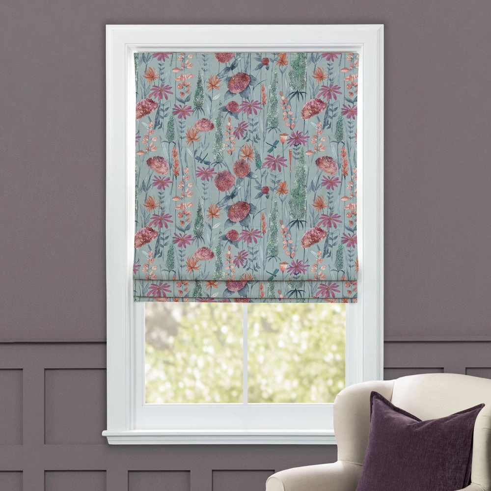 Florabunda Printed Cotton Made to Measure Roman Blinds Cornflower Blue