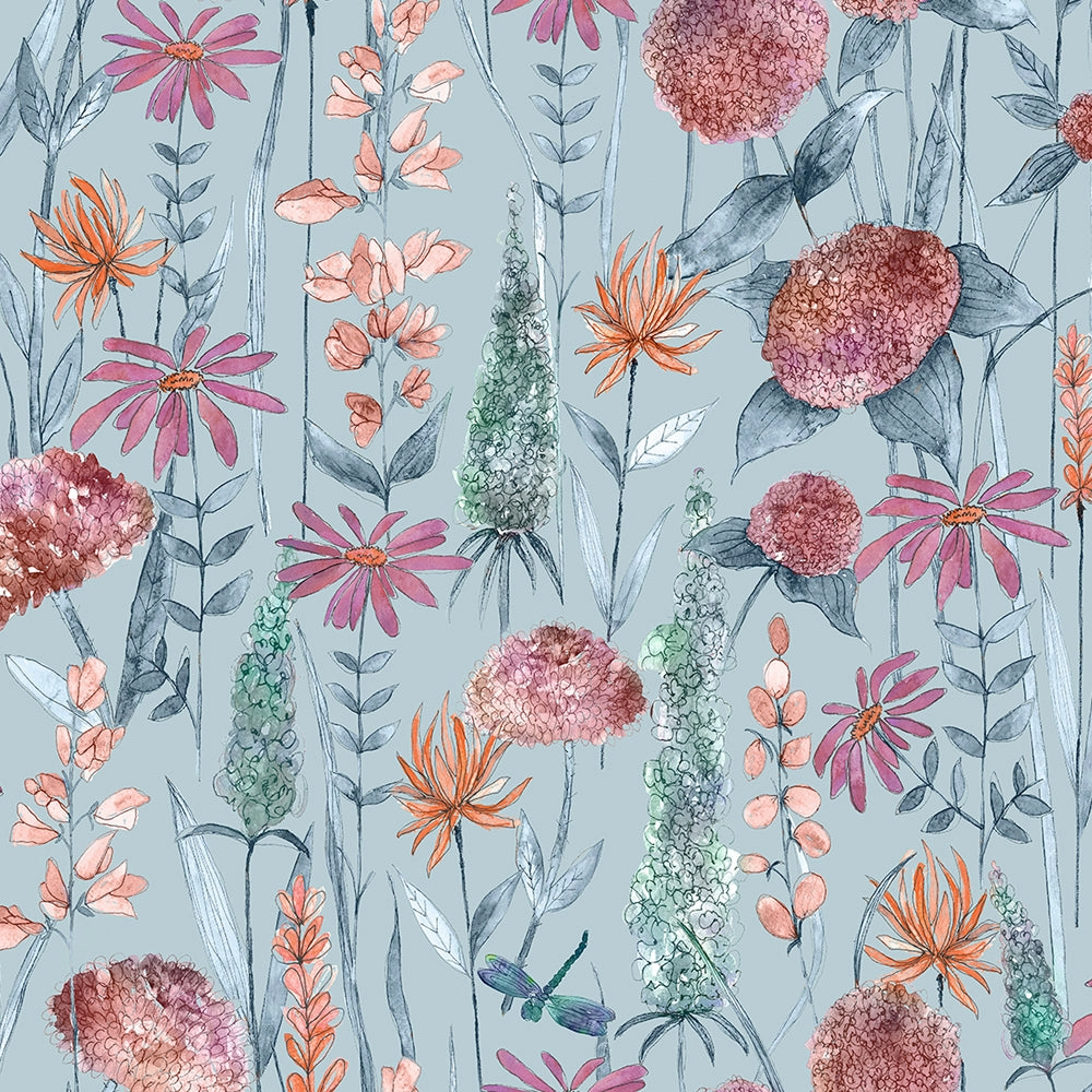 Florabunda Printed Cotton Made to Measure Roman Blinds Cornflower Blue