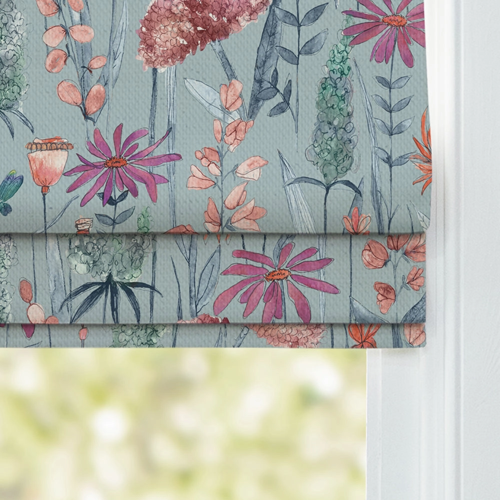 Florabunda Printed Cotton Made to Measure Roman Blinds Cornflower Blue