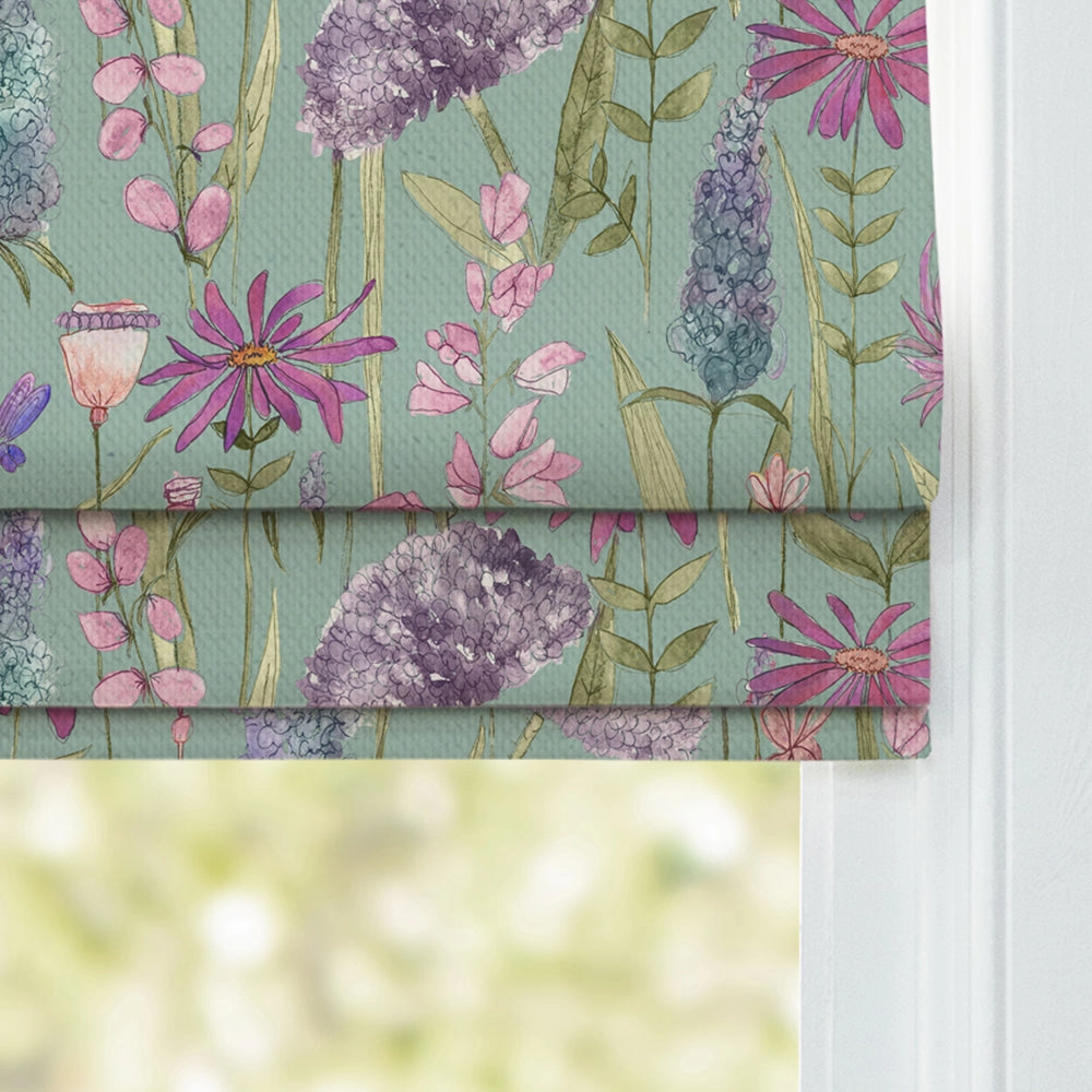 Florabunda Printed Cotton Made to Measure Roman Blinds Verde Green