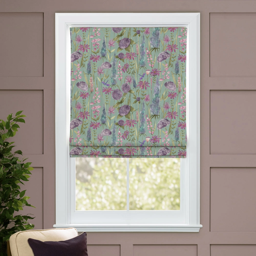 Florabunda Printed Cotton Made to Measure Roman Blinds Verde Green