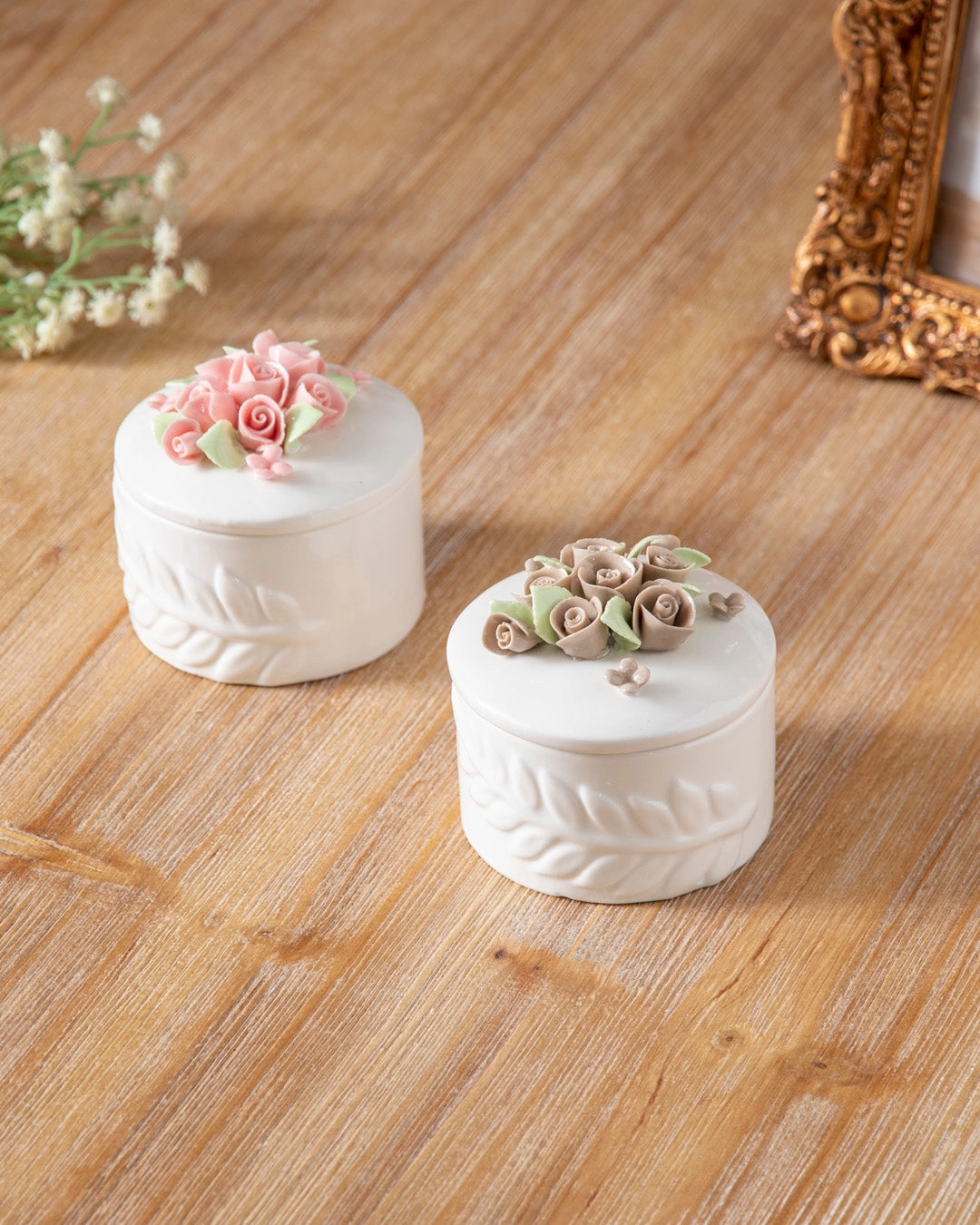 Floral Harmony Trinket Keeper - Brown