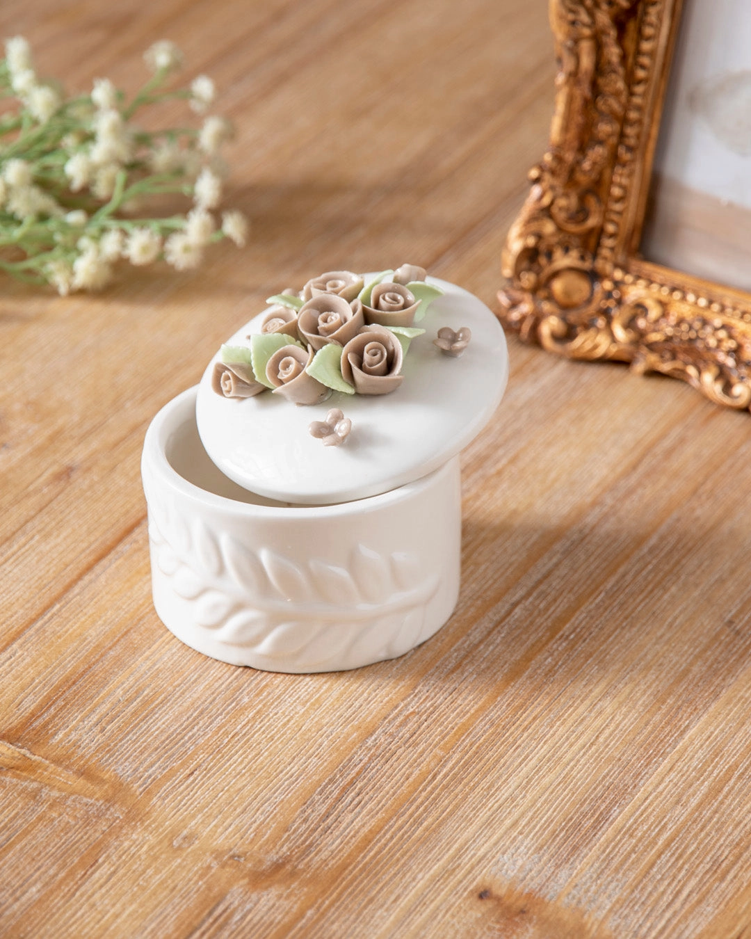 Floral Harmony Trinket Keeper - Brown