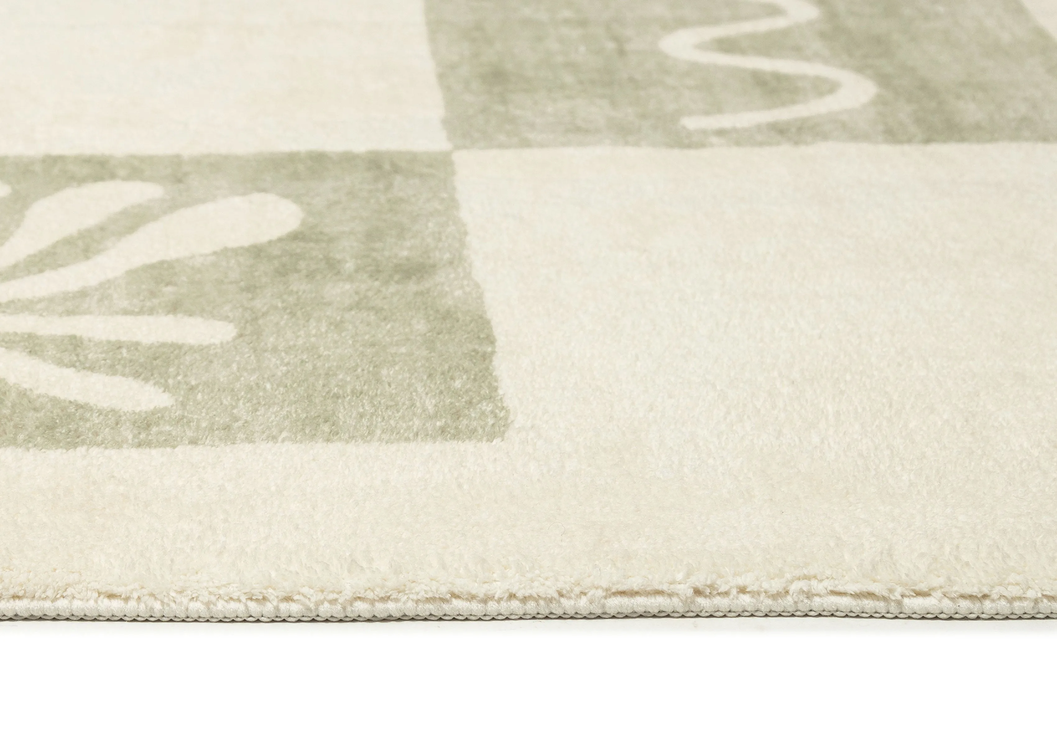 Florenda Green and Cream Checkered Washable Rug