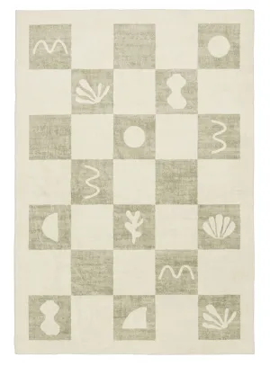 Florenda Green and Cream Checkered Washable Rugmodern color block patchwork rug