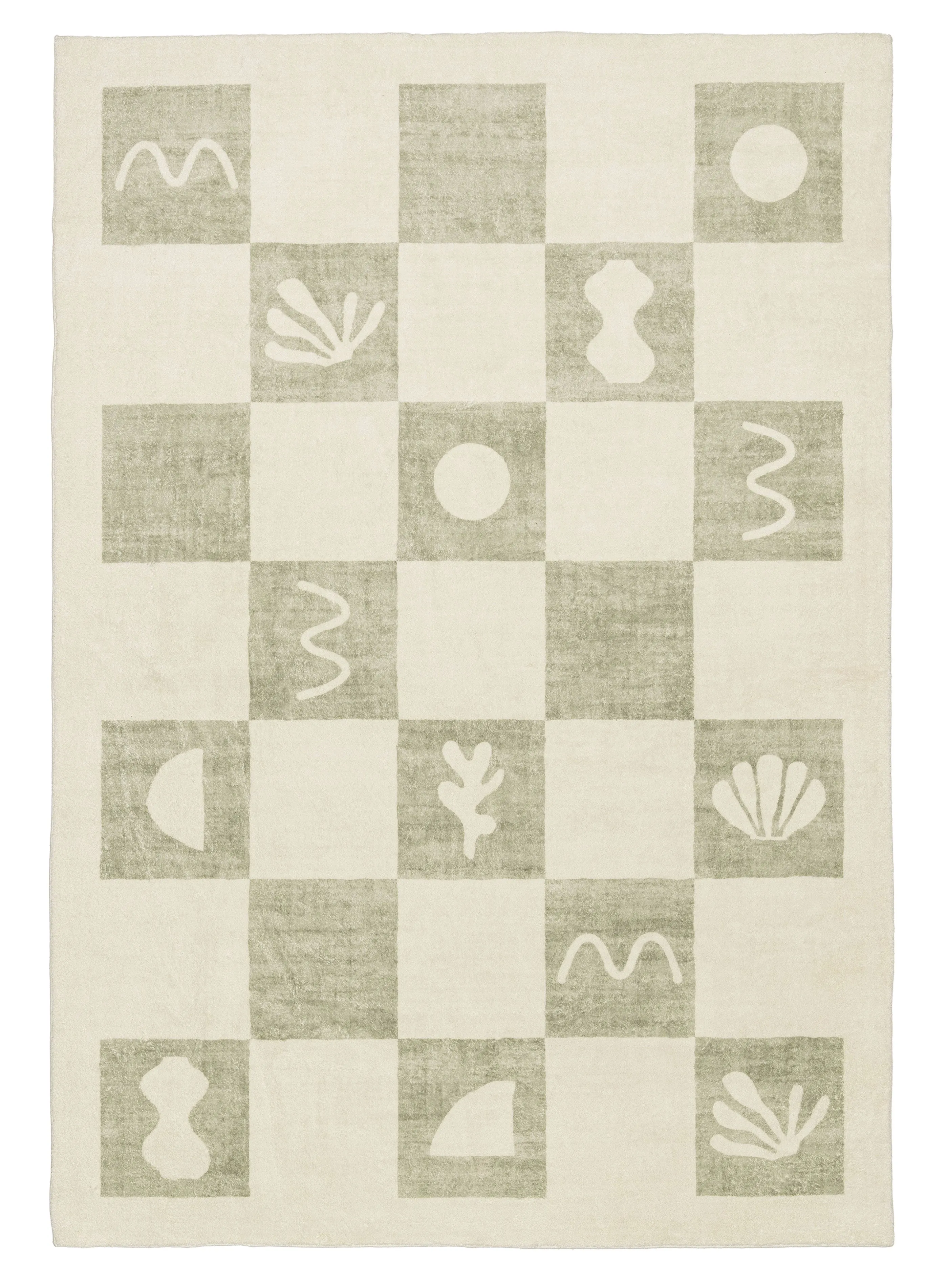Florenda Green and Cream Checkered Washable Rugmodern color block patchwork rug