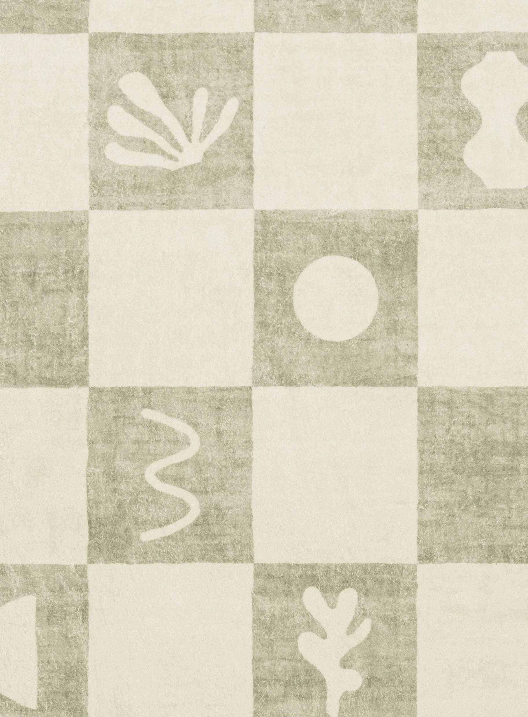 Florenda Green and Cream Checkered Washable Rug