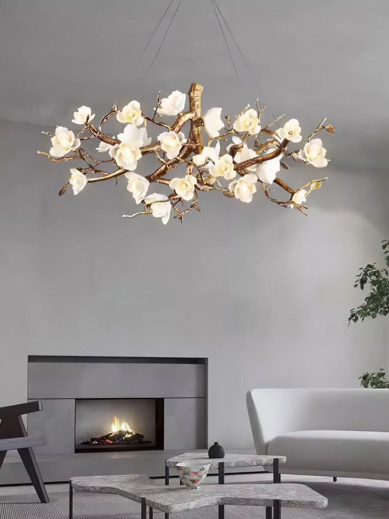 Flower Bloom Branch Brass Chandelier
