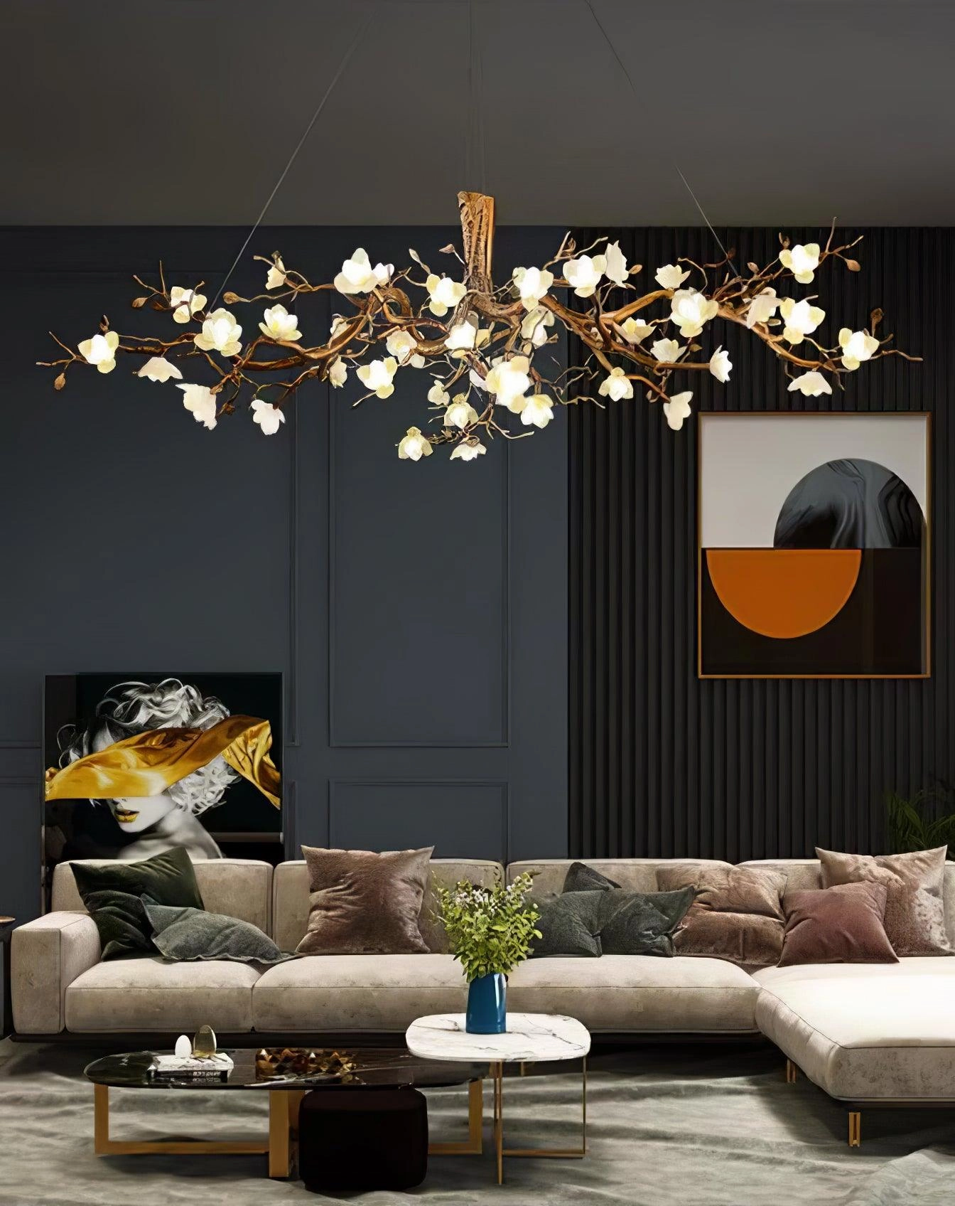 Flower Bloom Branch Brass Chandelier