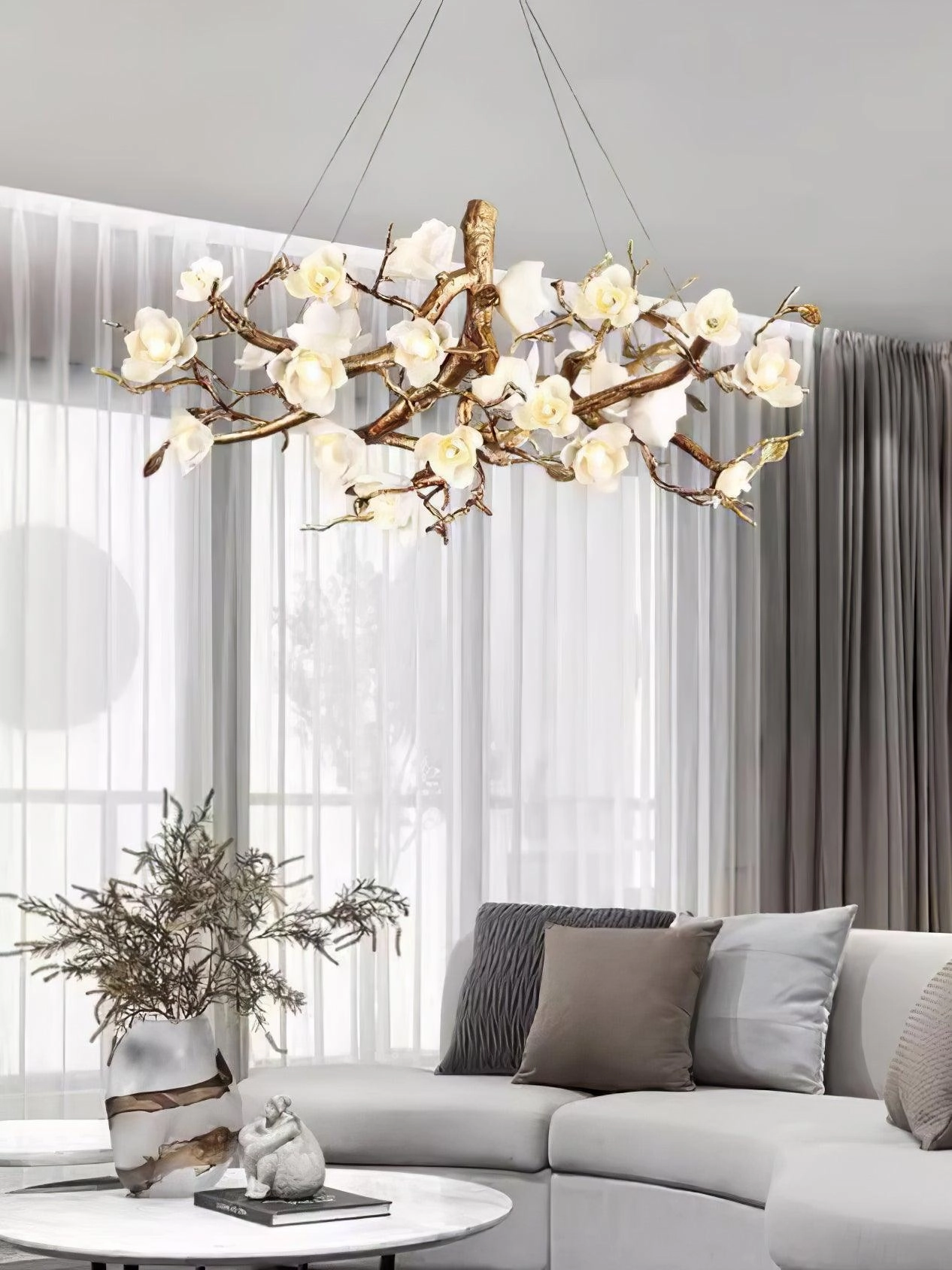 Flower Bloom Branch Brass Chandelier