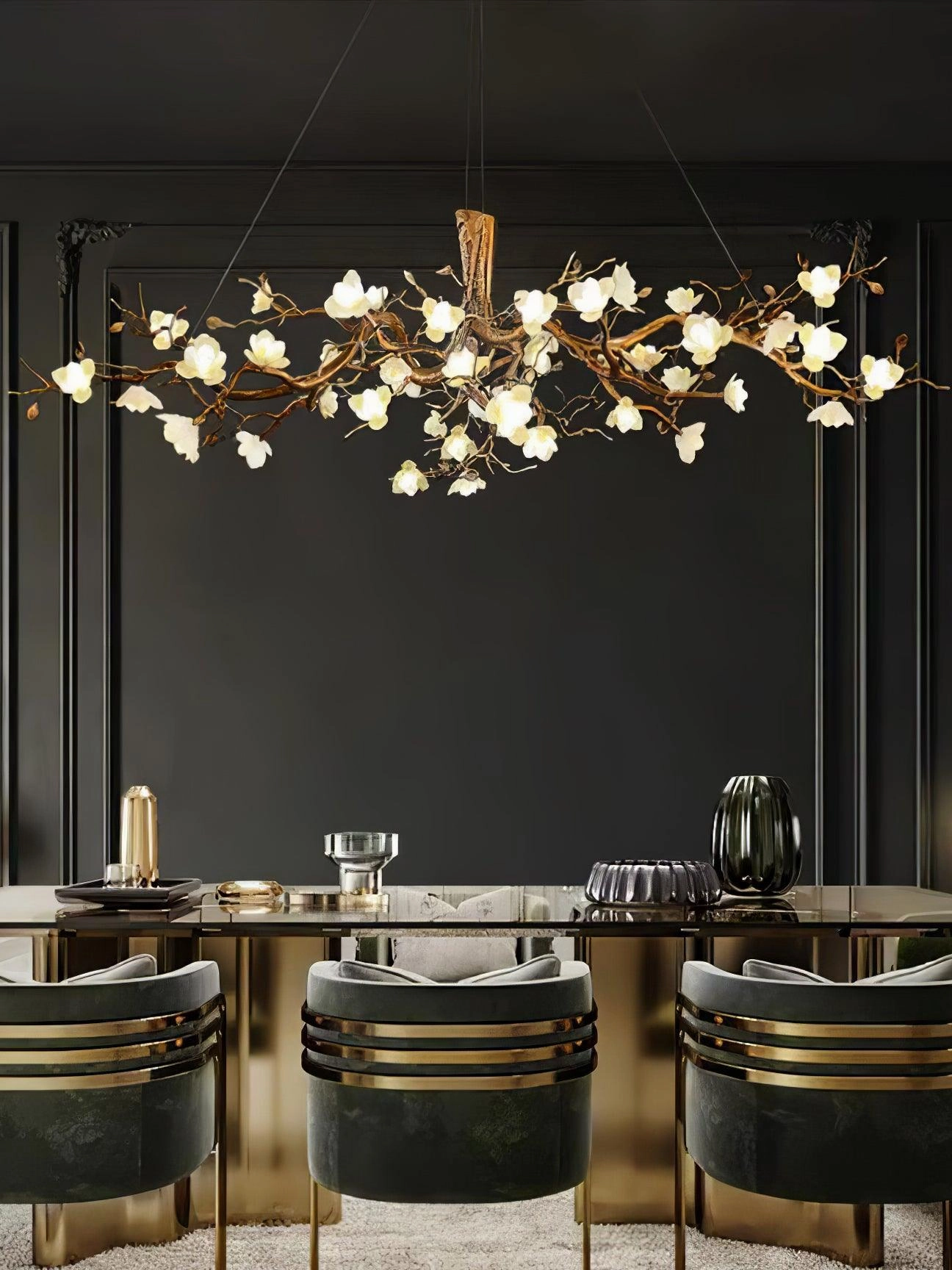 Flower Bloom Branch Brass Chandelier