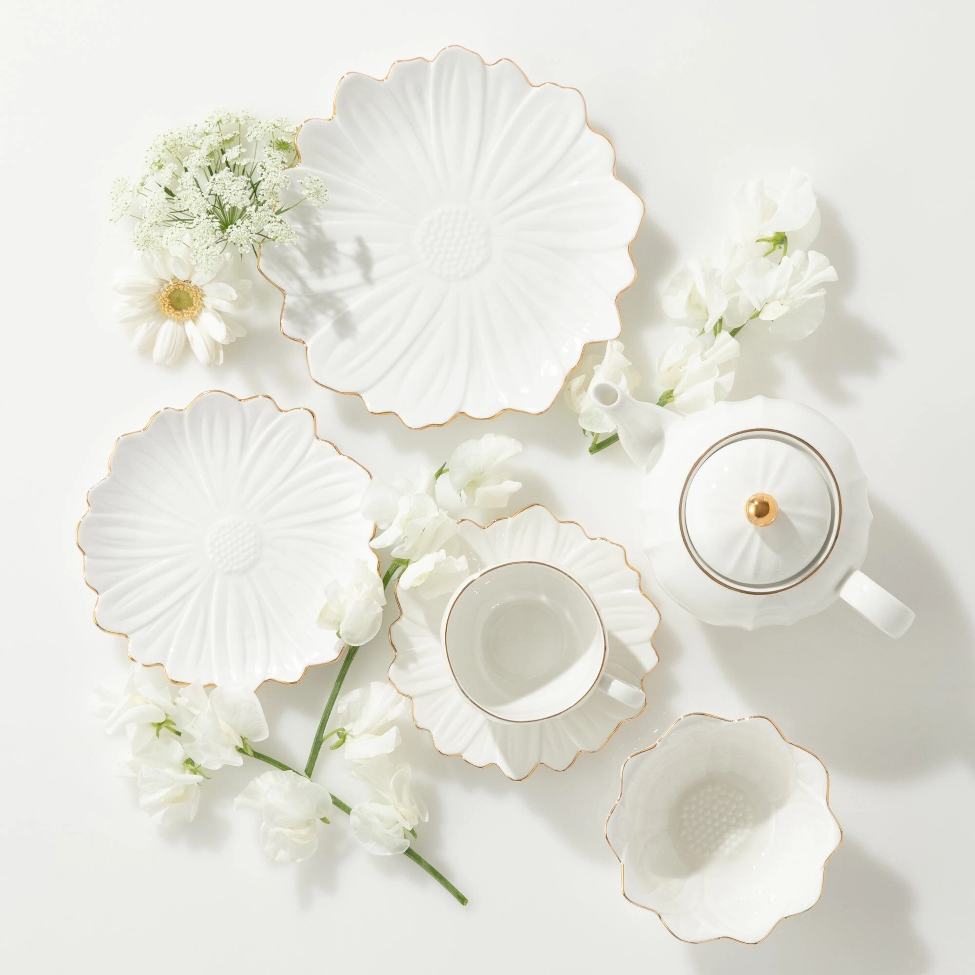 Flower Motif Bowl  White