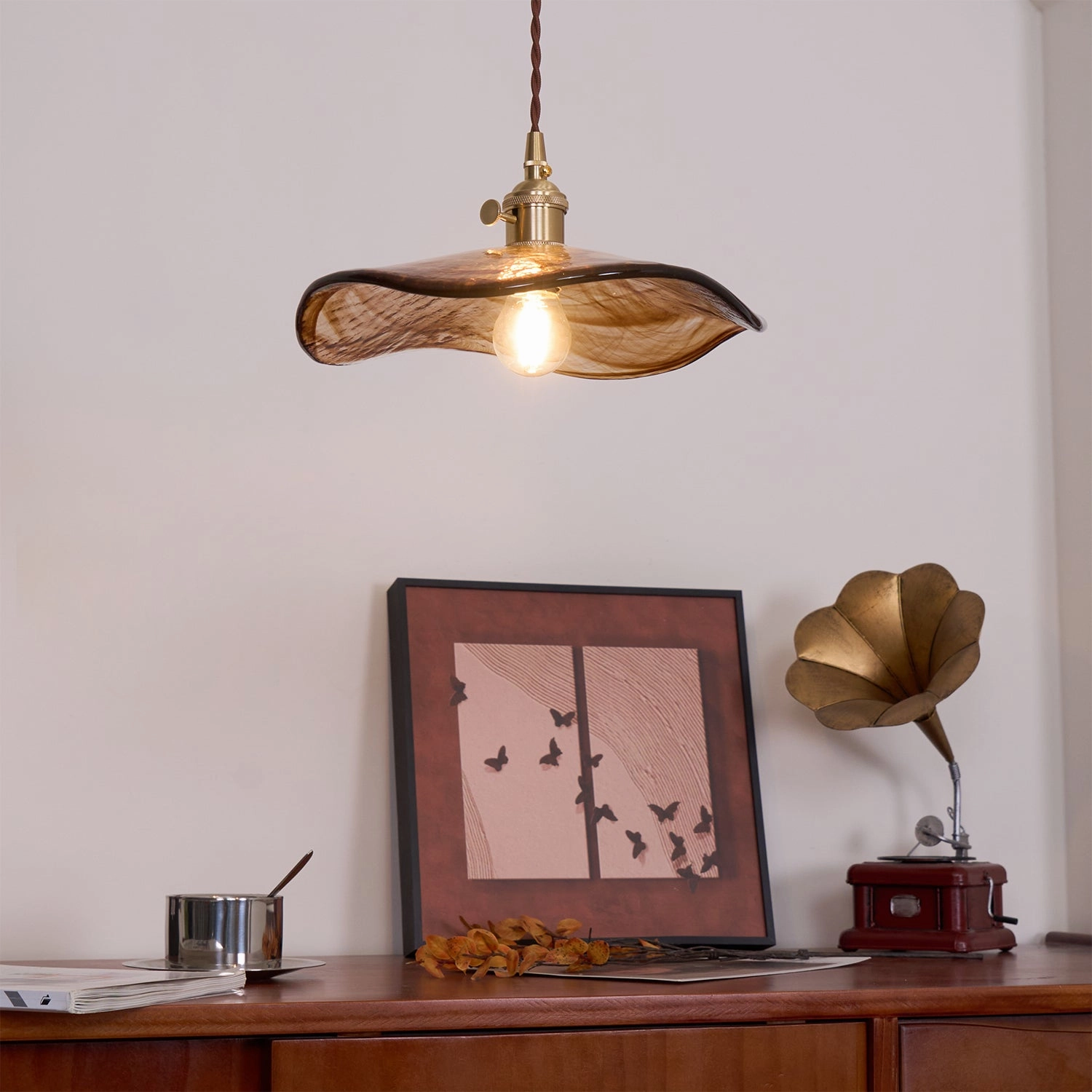Flower Petal Glass Pendant Swag Light