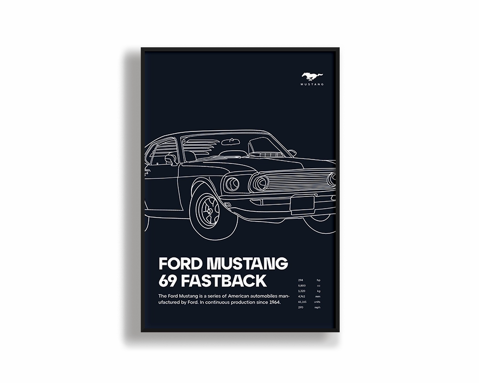 Ford Mustang 69 Fastback 02 Navymodern abstract painting decor