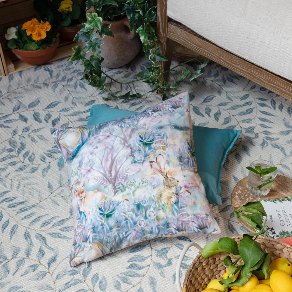 Fox And Hare Outdoor Cushion True Blue