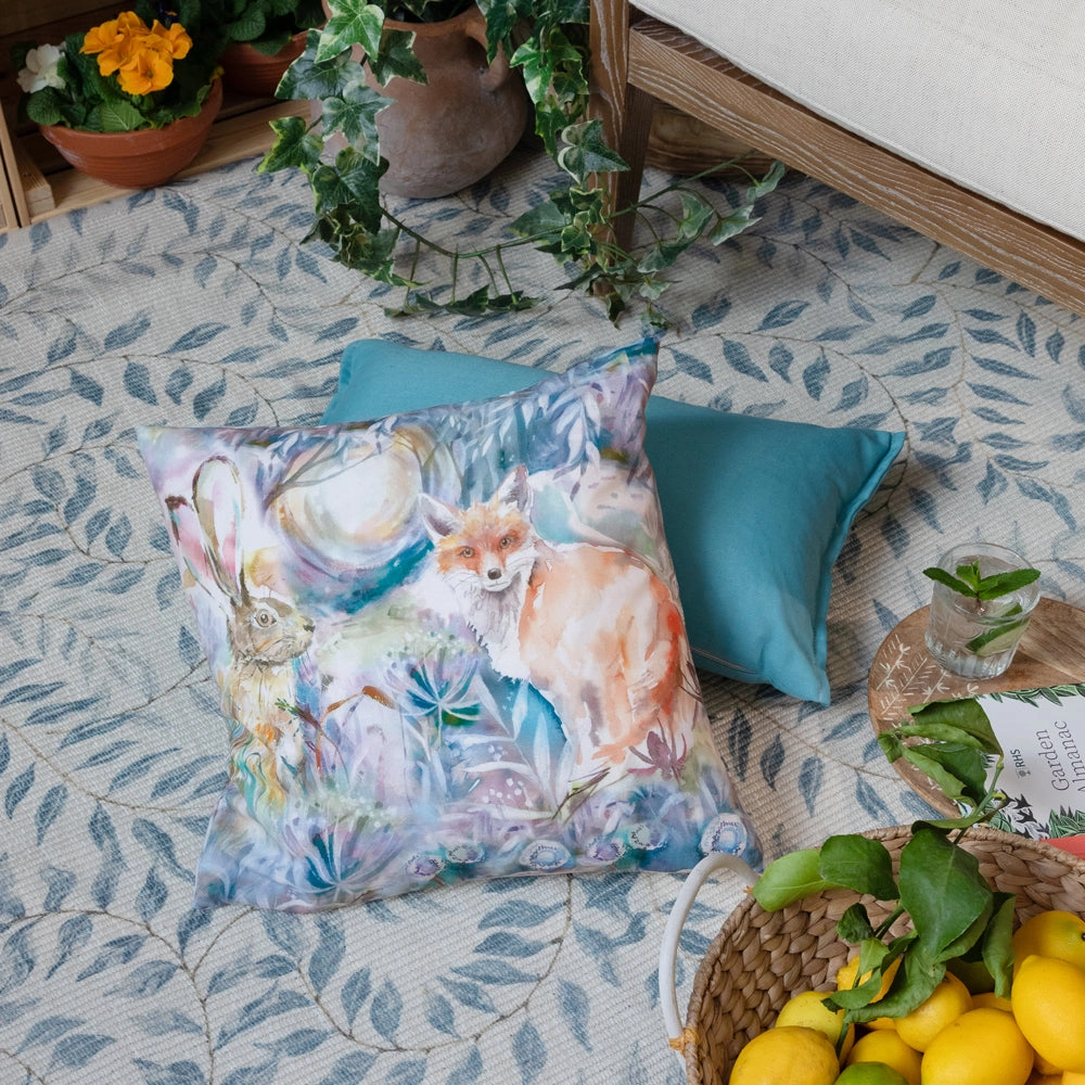 Fox And Hare Outdoor Cushion True Blue