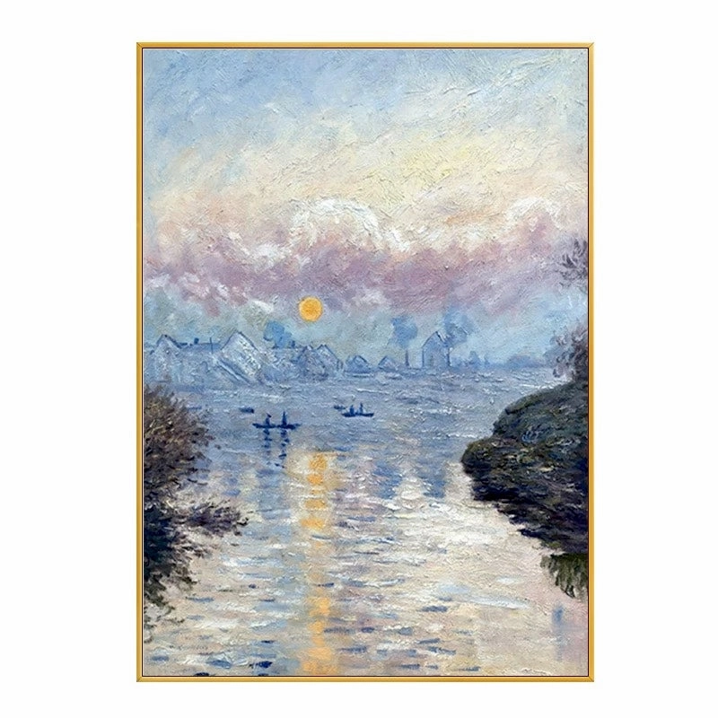 Framed Claude Monet Art Print: Sunset on the Seine at Lavacourt
