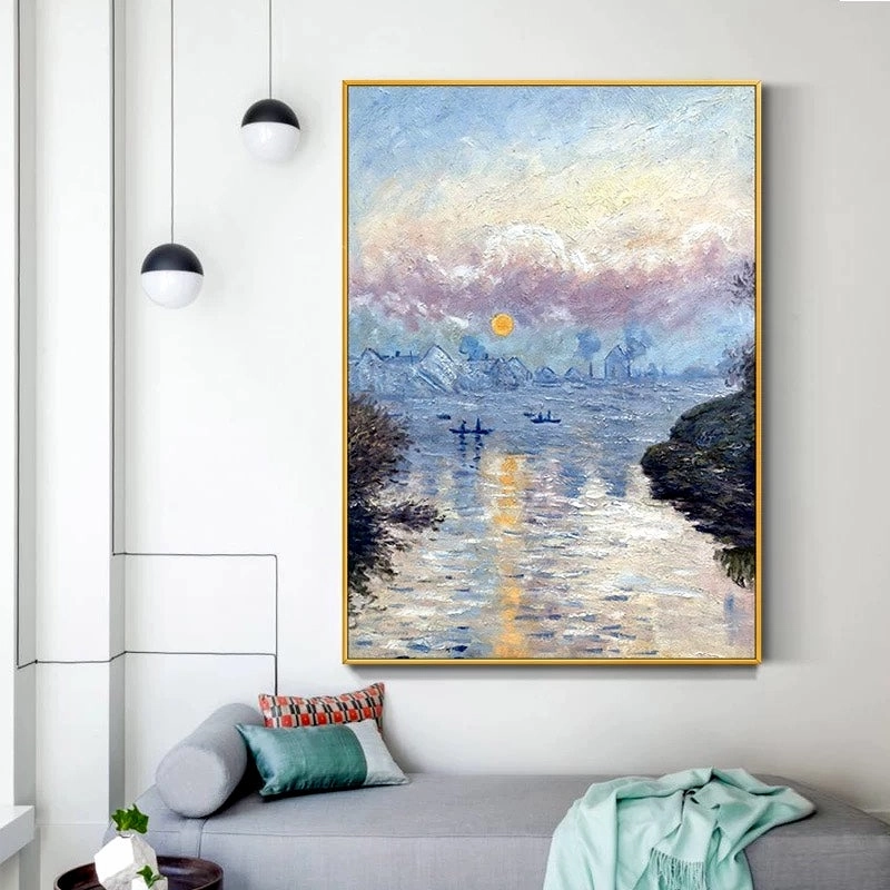 Framed Claude Monet Art Print: Sunset on the Seine at Lavacourtnordic style wall decor