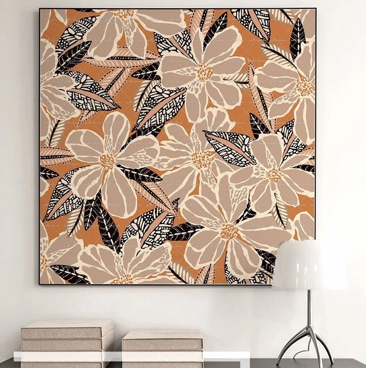 Framed Retro Orange Flower Printnordic style wall decor