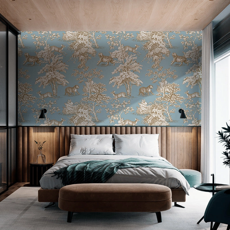 French Blue Forest Wallpaper