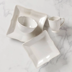 French Perle Bead White 4-Piece Place Settingmodern kitchen decor ,kitchen dinner set ,dinnerware 