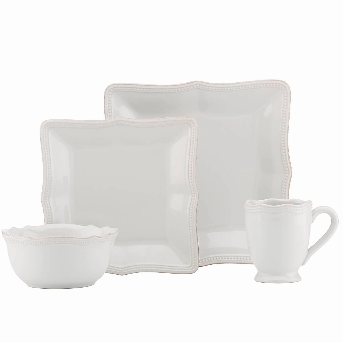 French Perle Bead White 4-Piece Place Setting