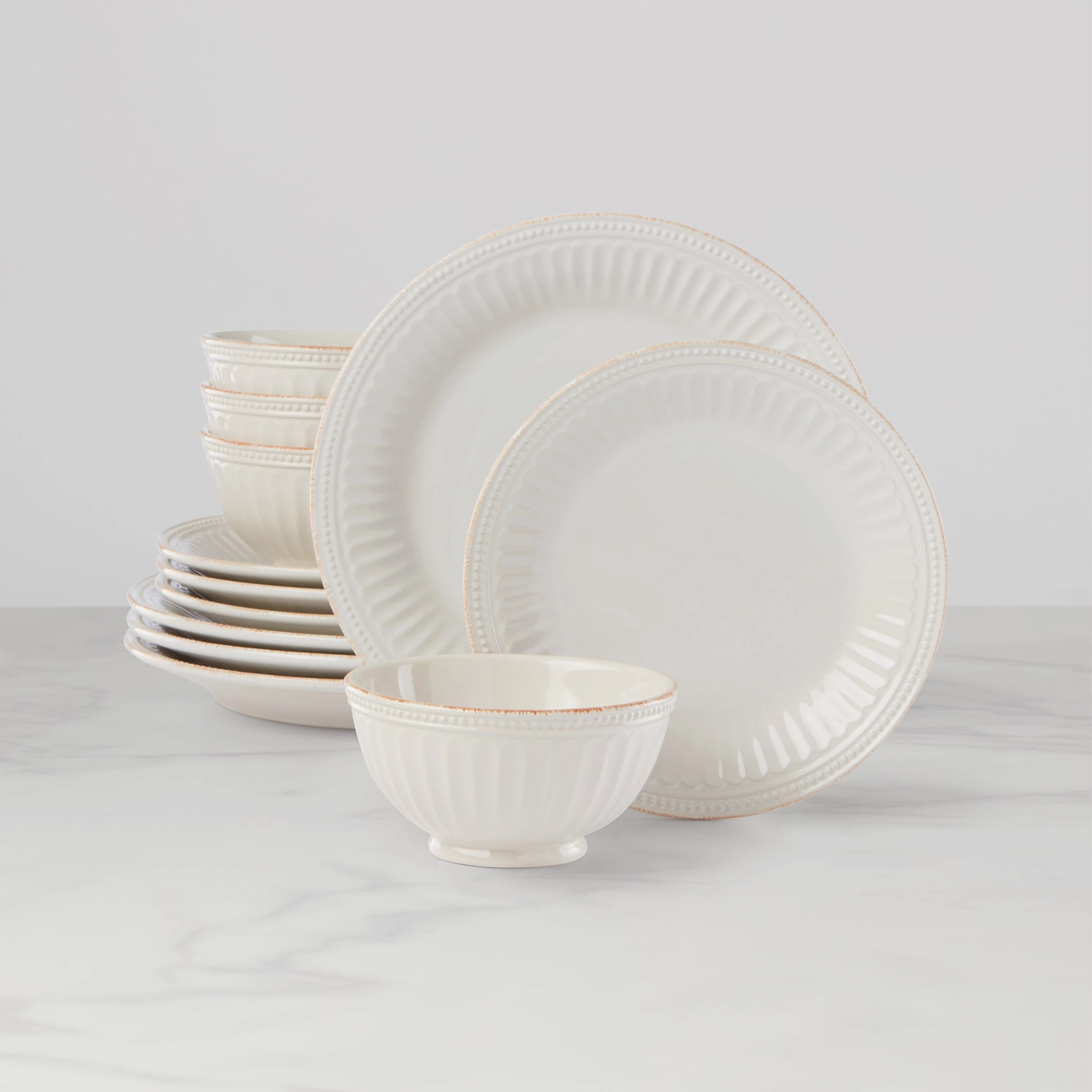 French Perle Groove 12-Piece Place Settingmodern kitchen decor ,kitchen dinner set ,dinnerware 
