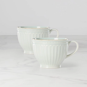 French Perle Groove Blue Latte Mugs - Set of 2modern kitchen decor ,kitchen dinner set ,dinnerware 