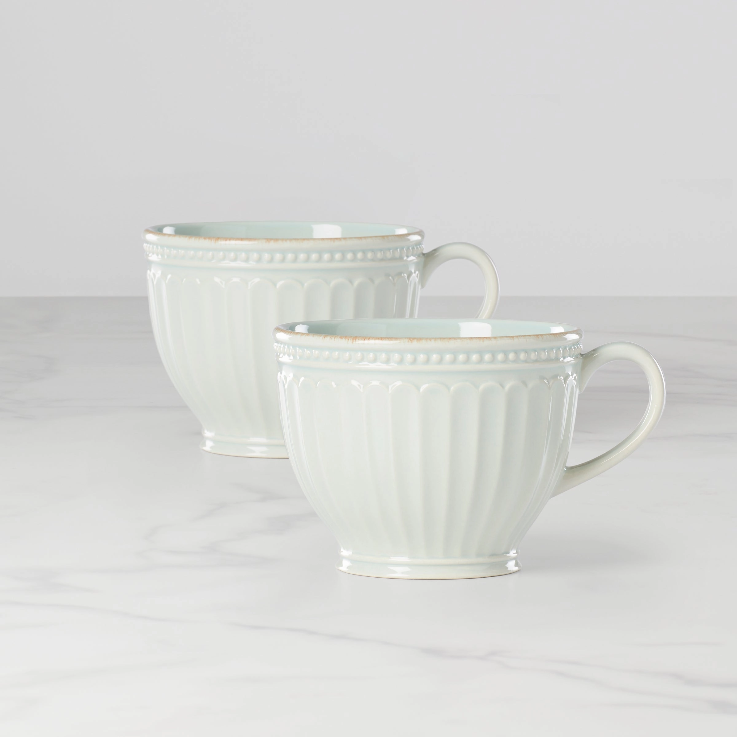 French Perle Groove Blue Latte Mugs - Set of 2modern kitchen decor ,kitchen dinner set ,dinnerware 