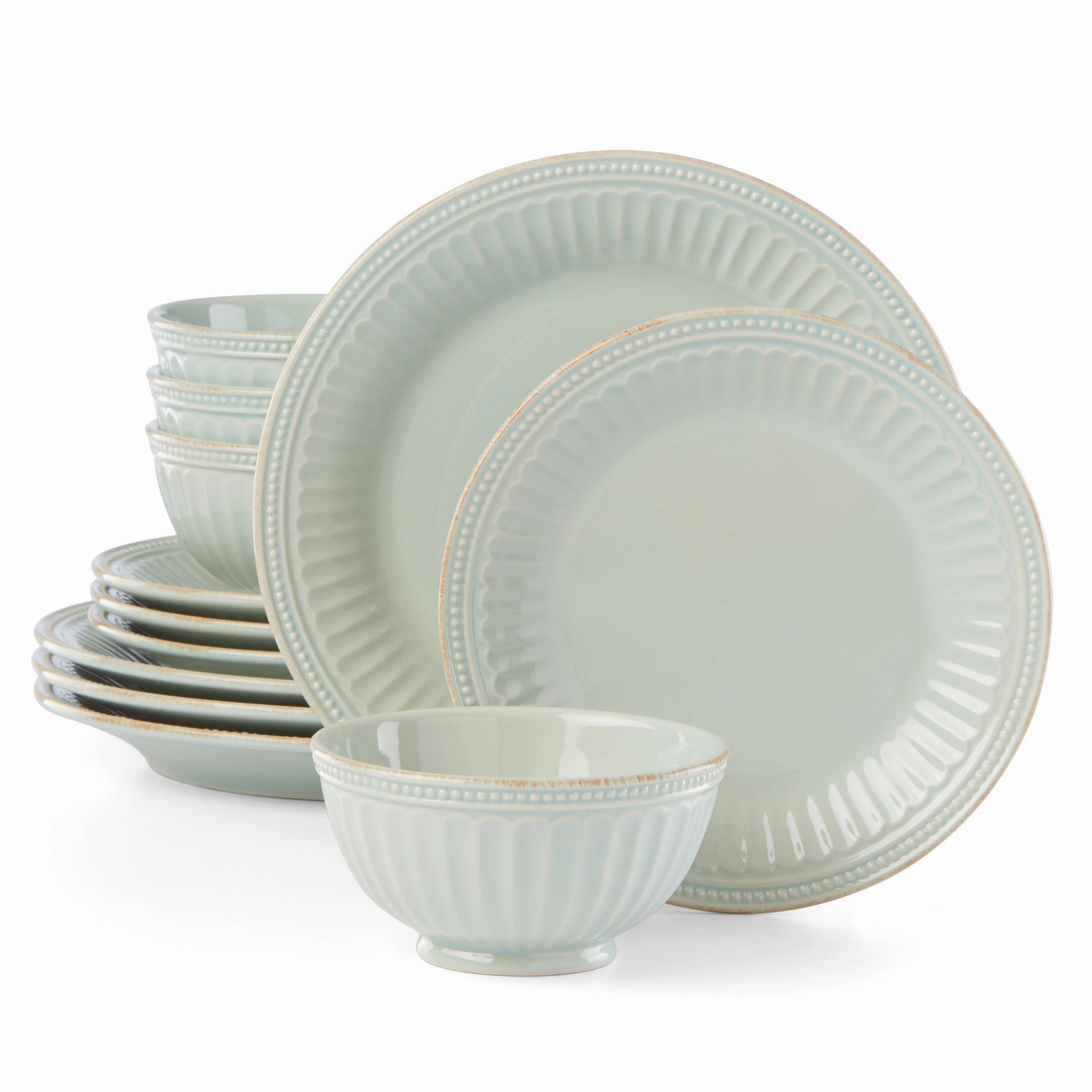 French Perle Groove Ice Blue 12-Piece Place Settingmodern kitchen decor ,kitchen dinner set ,dinnerware 