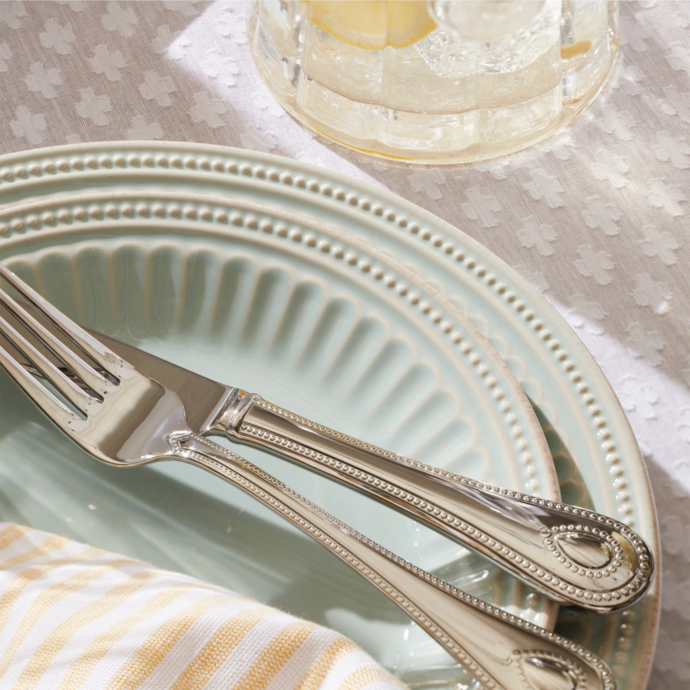 French Perle Groove Ice Blue 12-Piece Place Setting