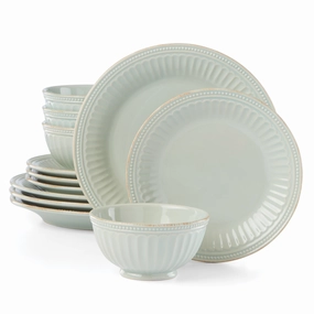 French Perle Groove Ice Blue 12-Piece Place Settingmodern kitchen decor ,kitchen dinner set ,dinnerware 