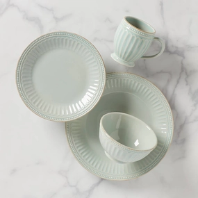 French Perle Groove Ice Blue 4-Piece Place Settingmodern kitchen decor ,kitchen dinner set ,dinnerware 