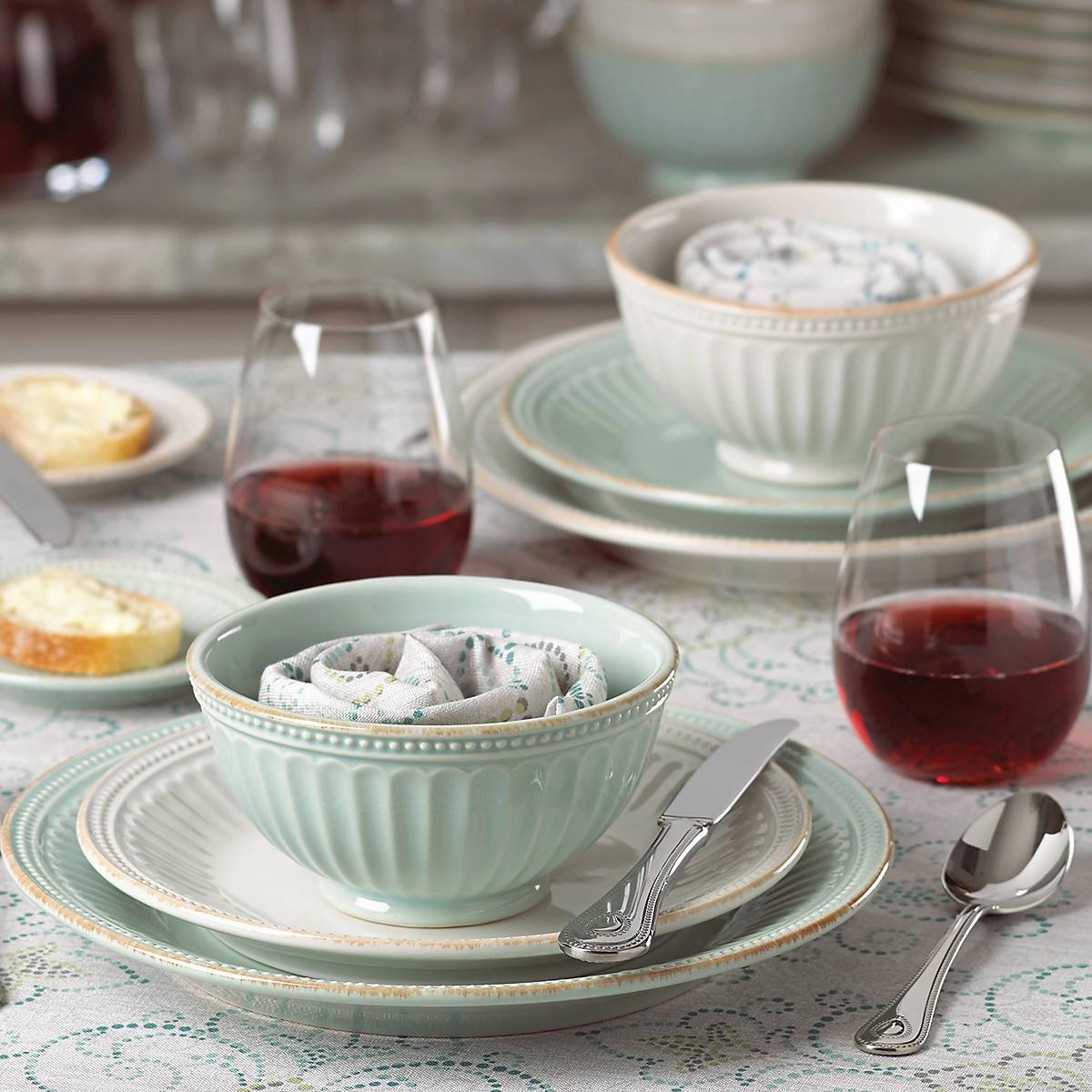 French Perle Groove Ice Blue 4-Piece Place Setting