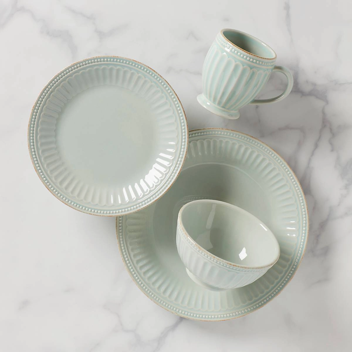 French Perle Groove Ice Blue 4-Piece Place Settingmodern kitchen decor ,kitchen dinner set ,dinnerware 