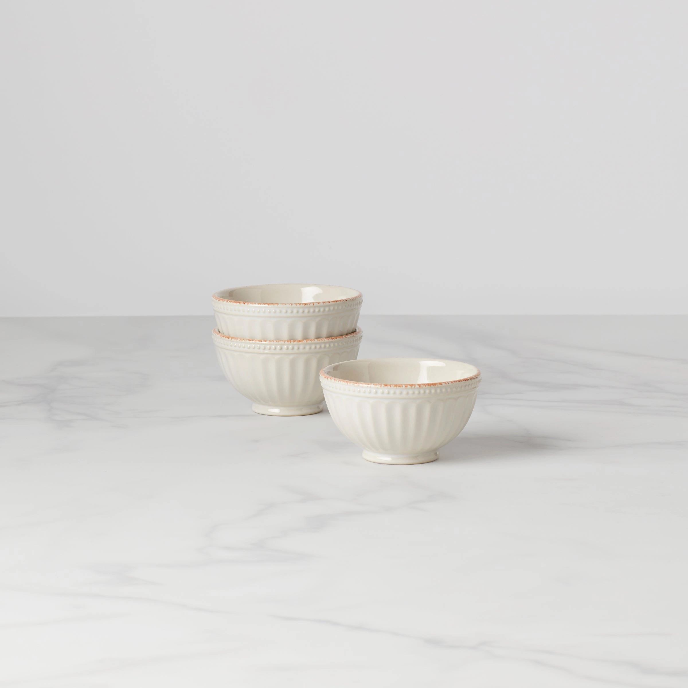 French Perle Groove White 3-Piece Mini Bowl Setafternoon tea dessert tray