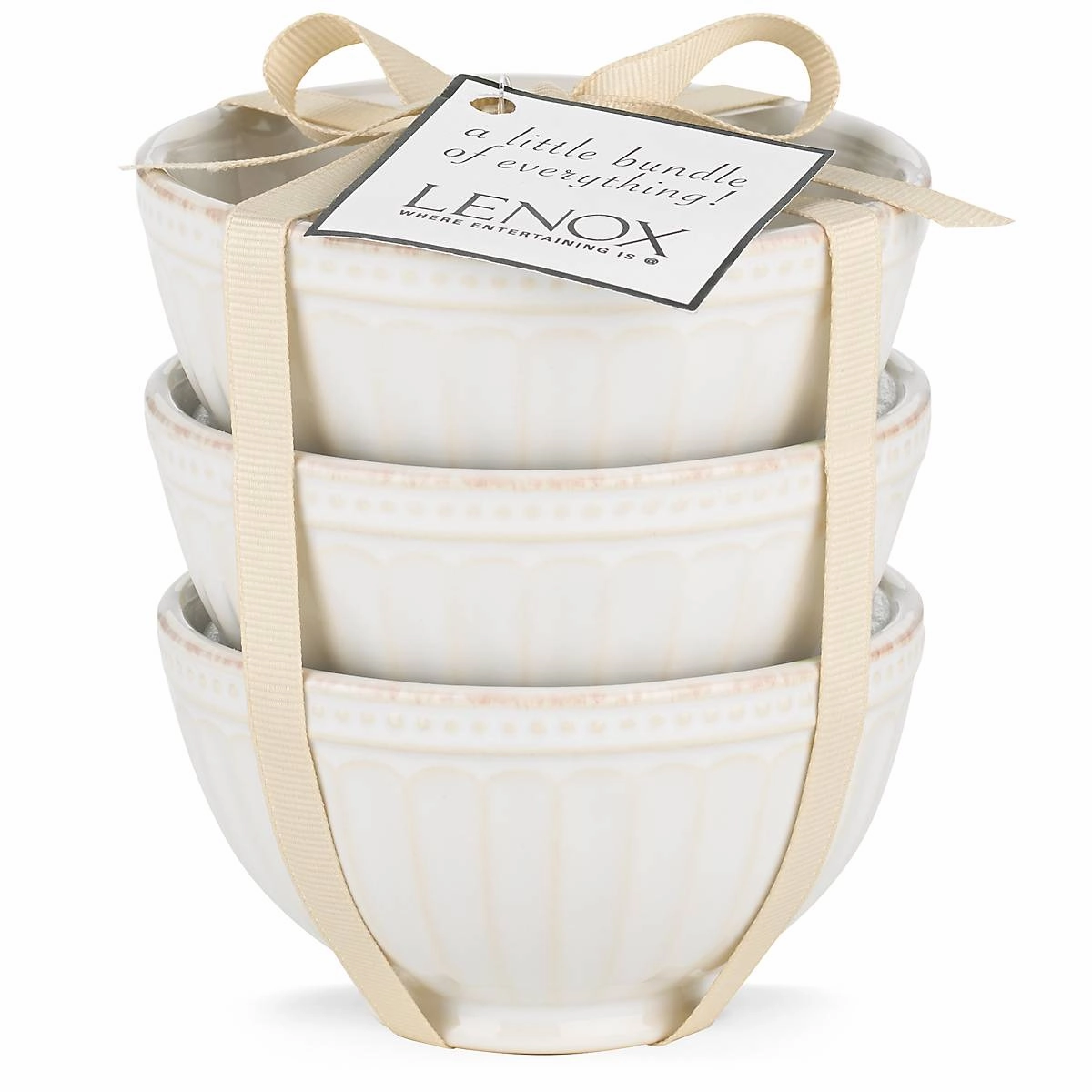 French Perle Groove White 3-Piece Mini Bowl Set