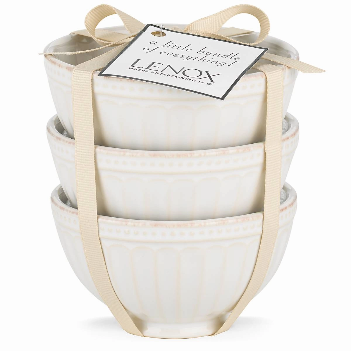 French Perle Groove White 3-Piece Mini Bowl Set