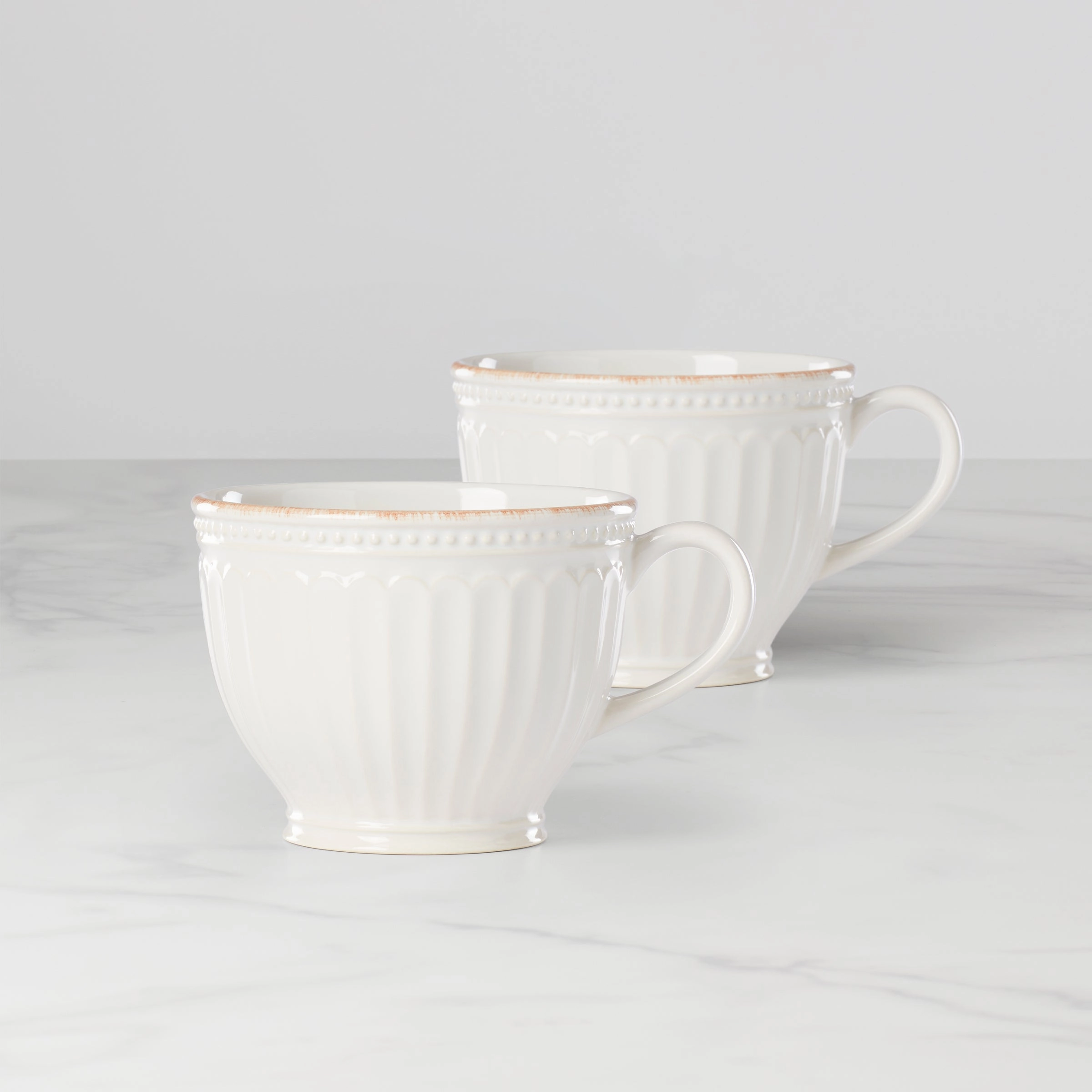 French Perle Groove White Latte Mugs - Set of 2modern kitchen decor ,kitchen dinner set ,dinnerware 