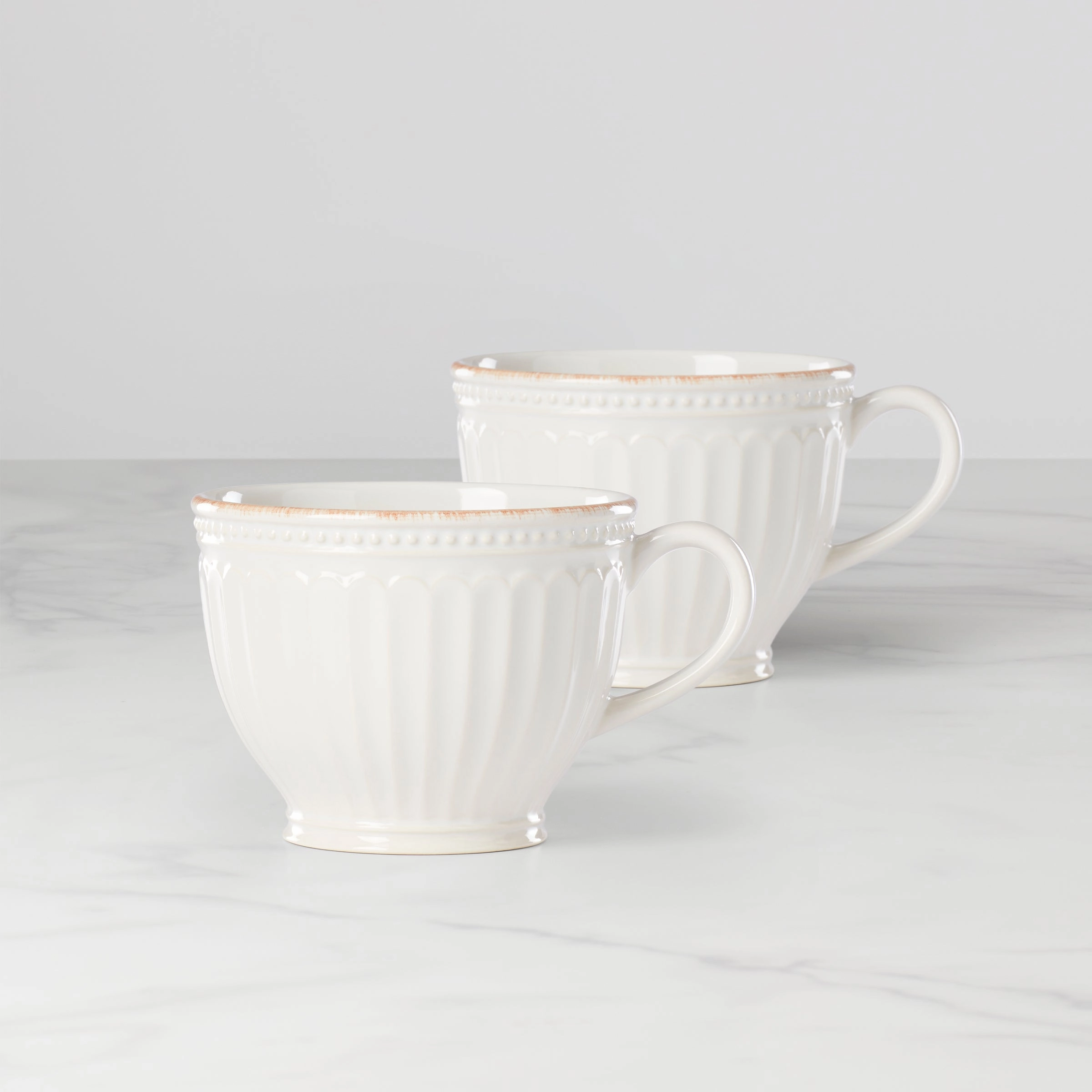 French Perle Groove White Latte Mugs - Set of 2glass cups ,personalized mugs 
