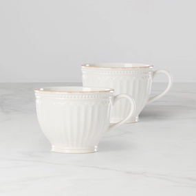 French Perle Groove White Latte Mugs - Set of 2modern kitchen decor ,kitchen dinner set ,dinnerware 