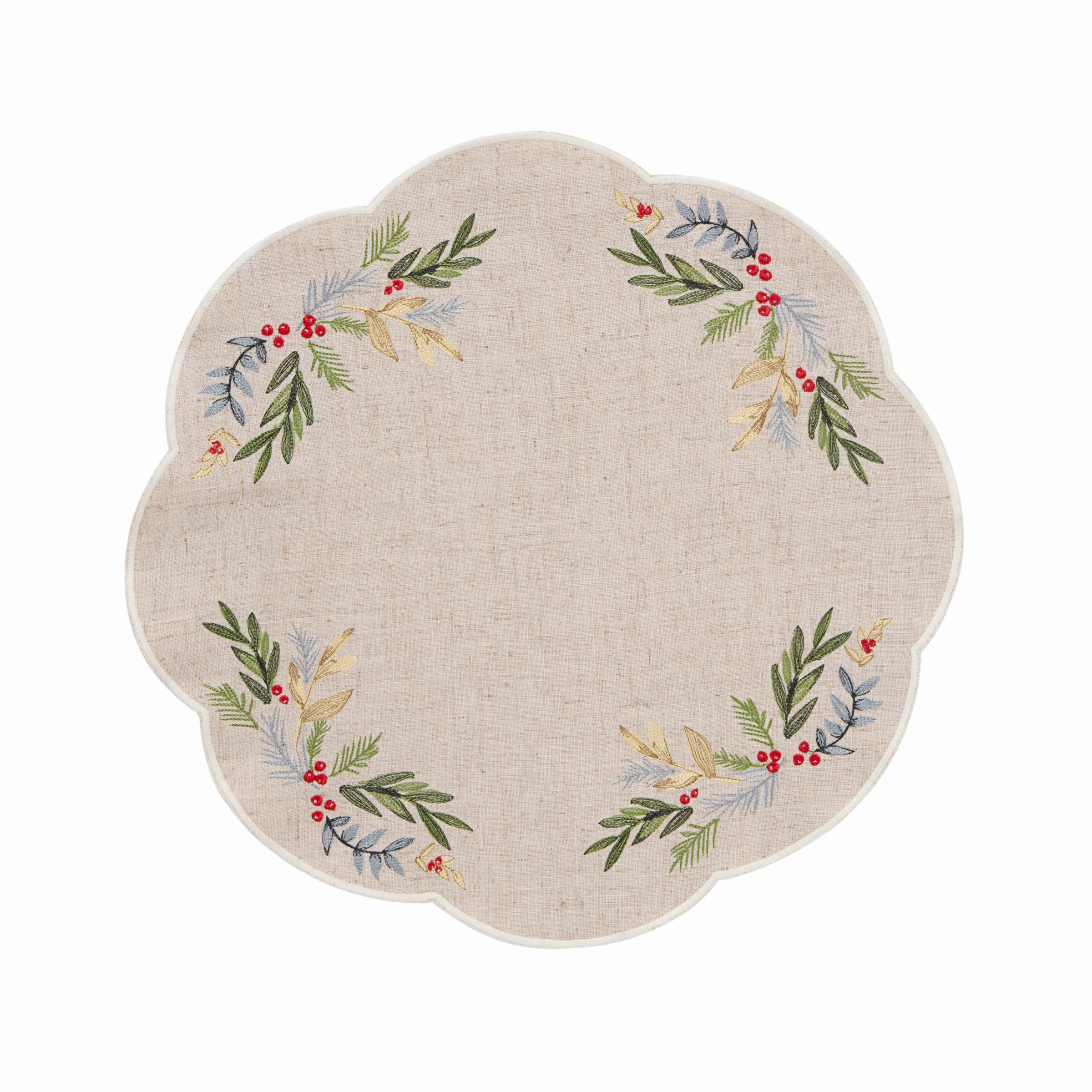 French Perle Holly Embroidered Placemats - Set Of 4