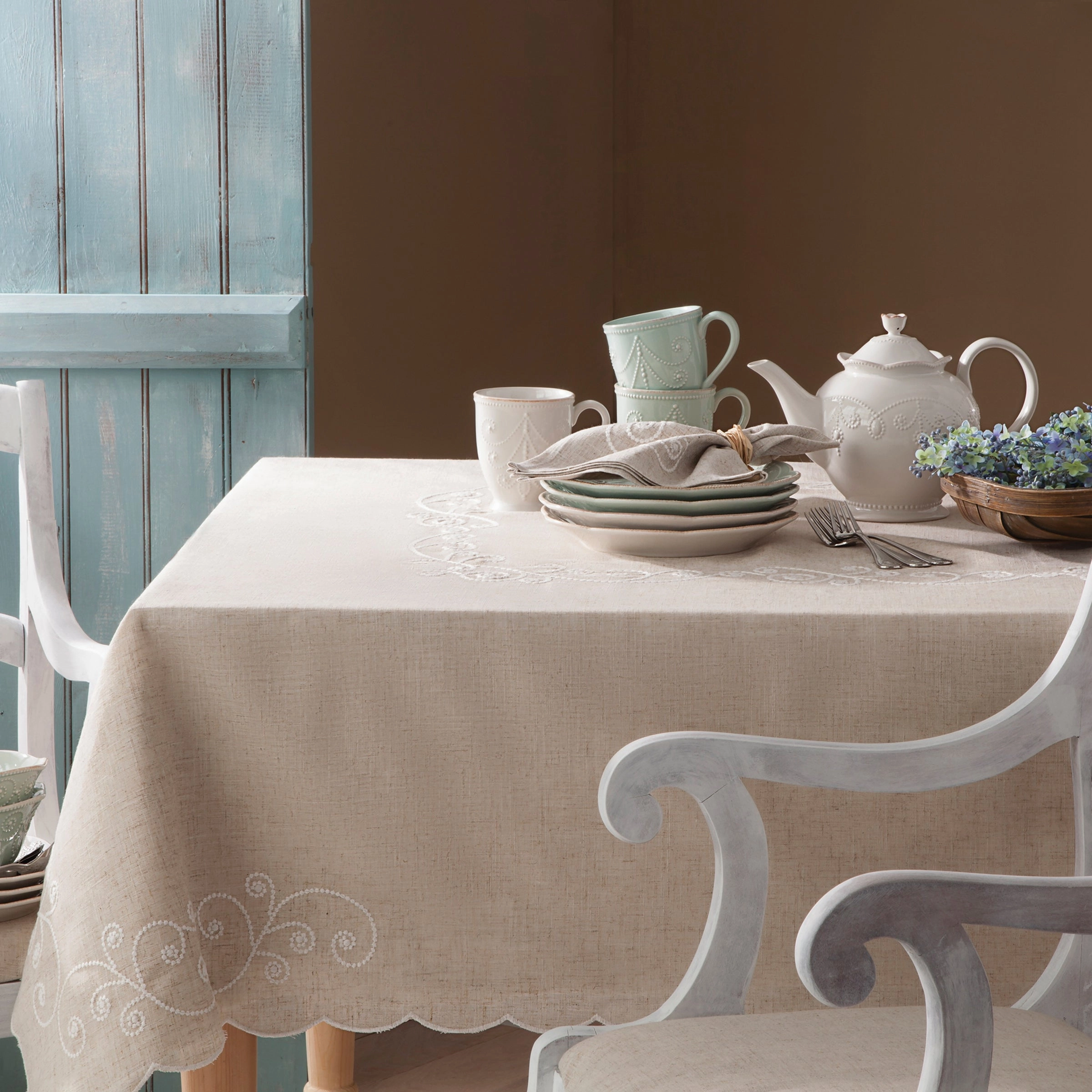 French Perle Linen Tableclothmodern kitchen decor ,kitchen dinner set ,dinnerware 