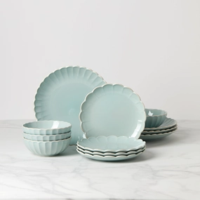 French Perle Scallop Ice Blue 12-Piece Dinnerware Setmodern kitchen decor ,kitchen dinner set ,dinnerware 