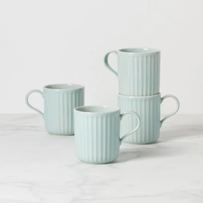 French Perle Scallop Ice Blue Mugs - Set of 4glass cups ,personalized mugs 
