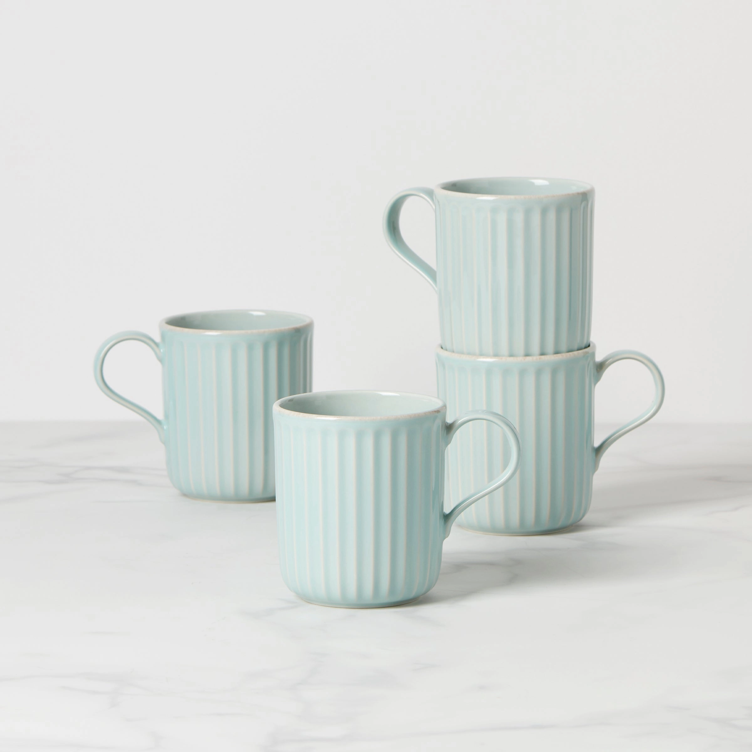 French Perle Scallop Ice Blue Mugs - Set of 4glass cups ,personalized mugs 