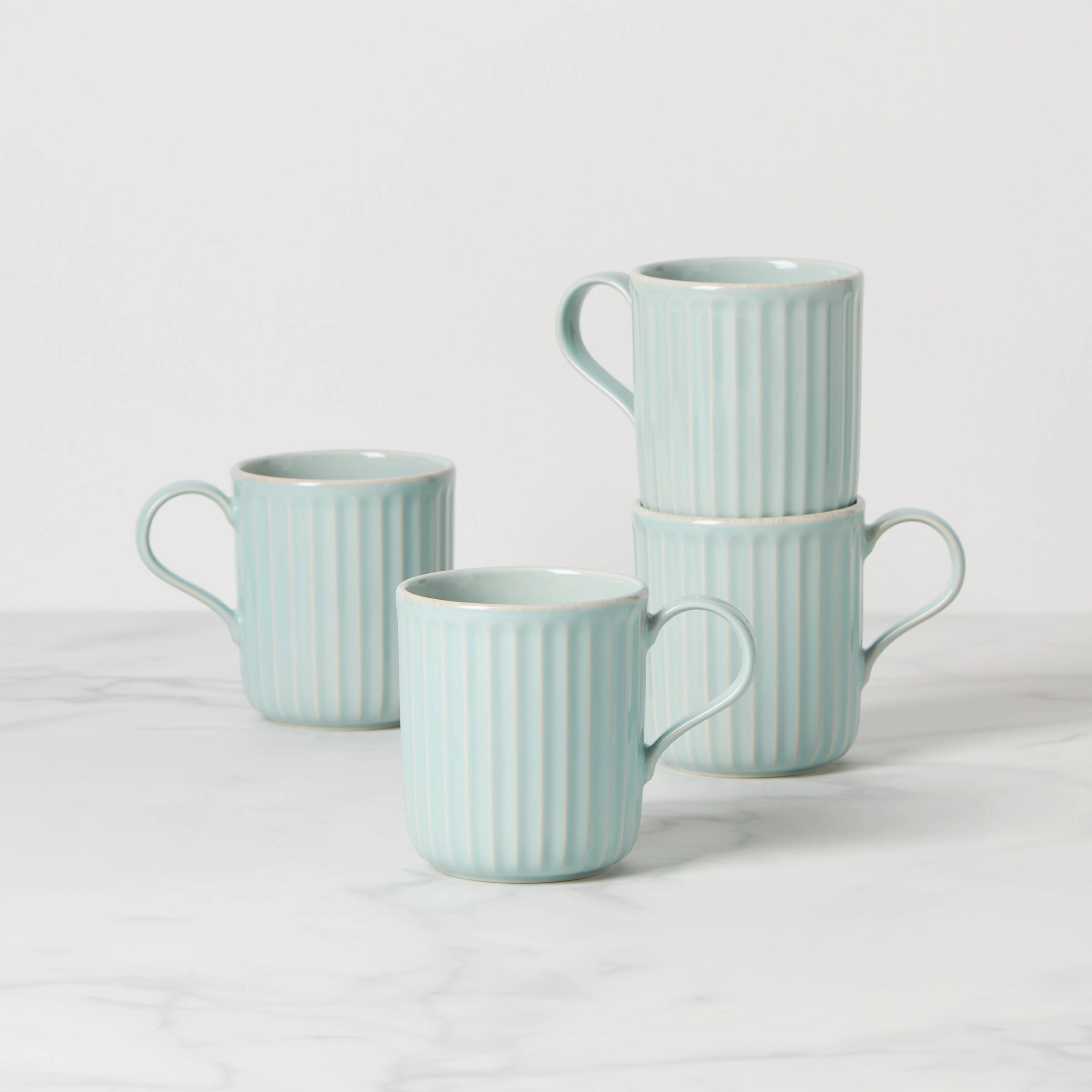 French Perle Scallop Ice Blue Mugs - Set of 4modern kitchen decor ,kitchen dinner set ,dinnerware 