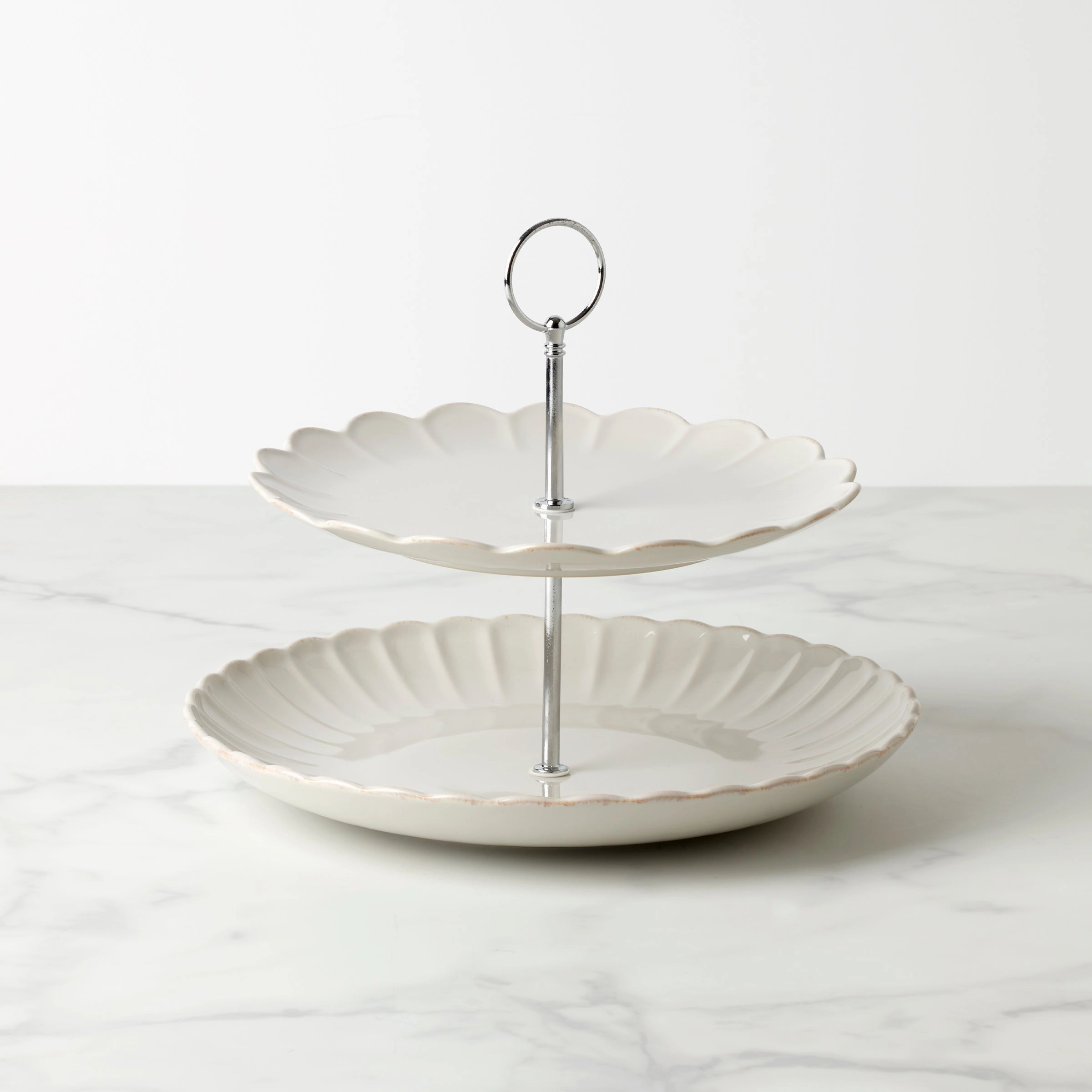 French Perle Scallop White 2-Tier Servermodern kitchen decor ,kitchen dinner set ,dinnerware 