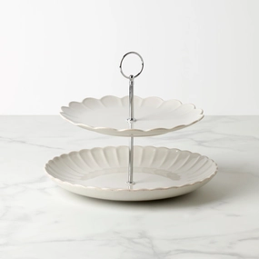 French Perle Scallop White 2-Tier Serverafternoon tea dessert tray